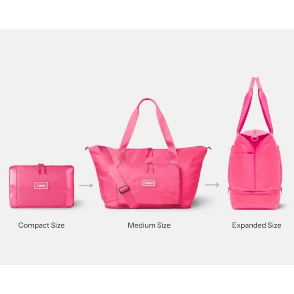The Foldie Hot Pink Travel Tote Weekender Bag Packing Cubes Carry On Luggage Set